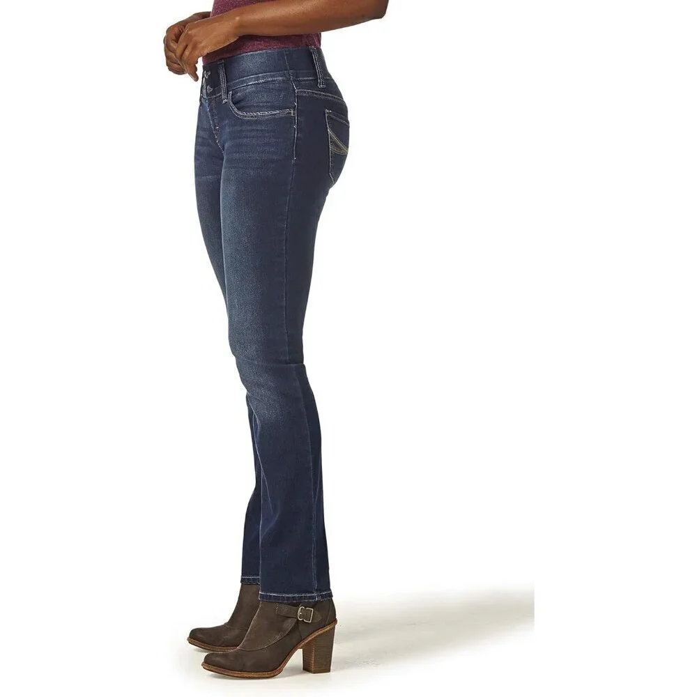 Women's Stretch Denim Straight Leg Jeans Petite Smoother Waist Elasticized